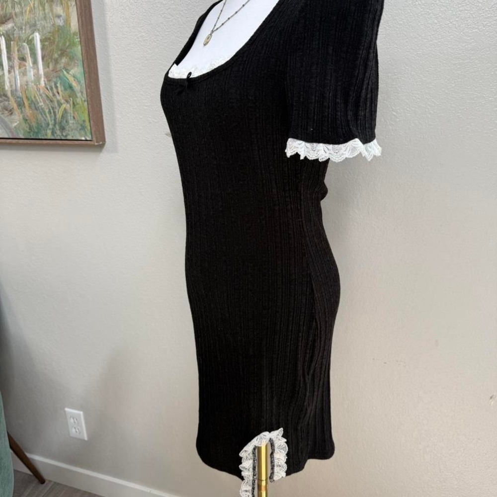 Black Knit Mini Dress w/ Lace Trim – Size M - Picture 3 of 7